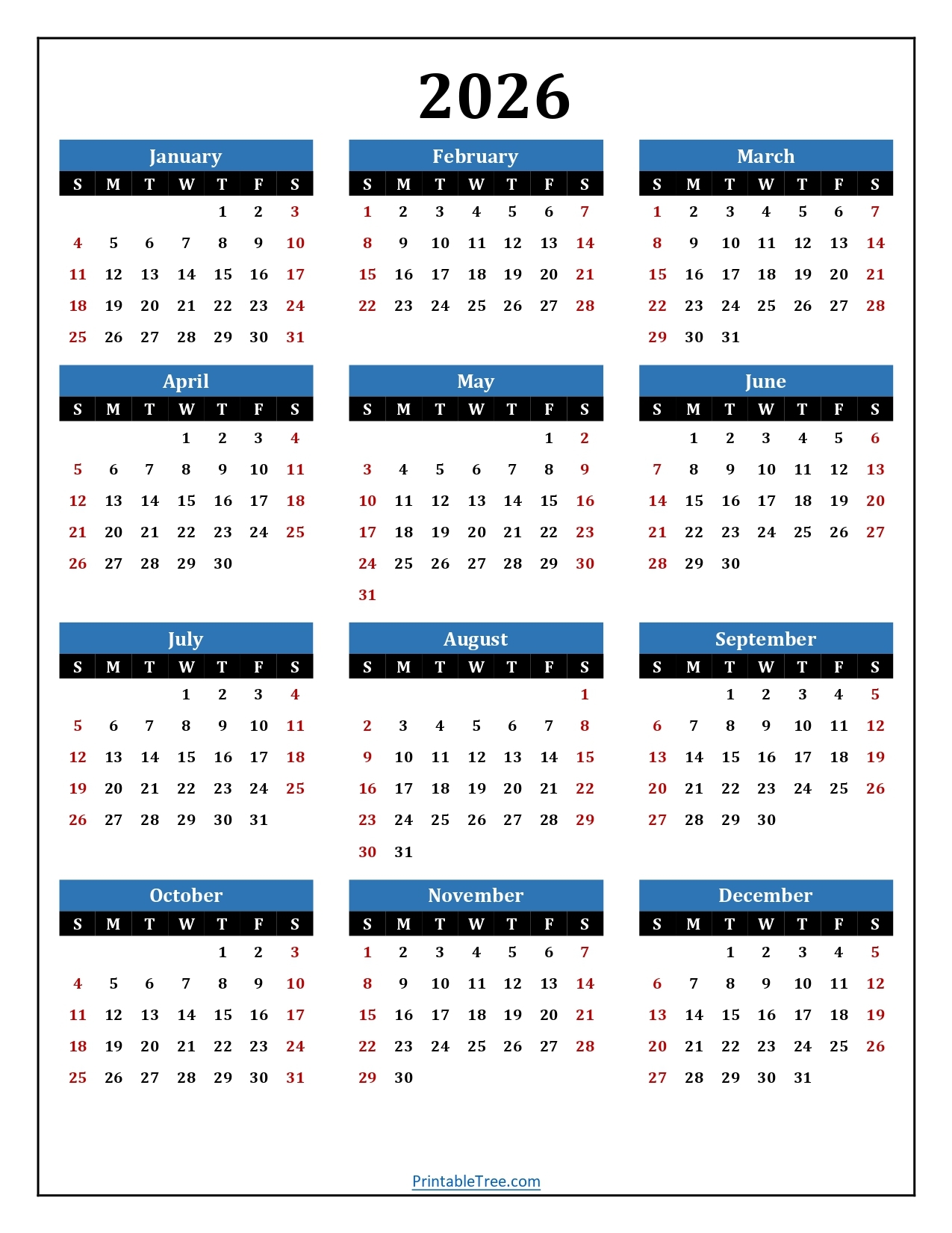 Printable Calendar 2026