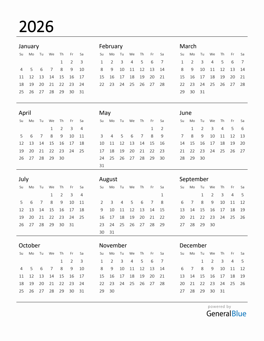 Calendar 2026 Calendar Printable Monthly