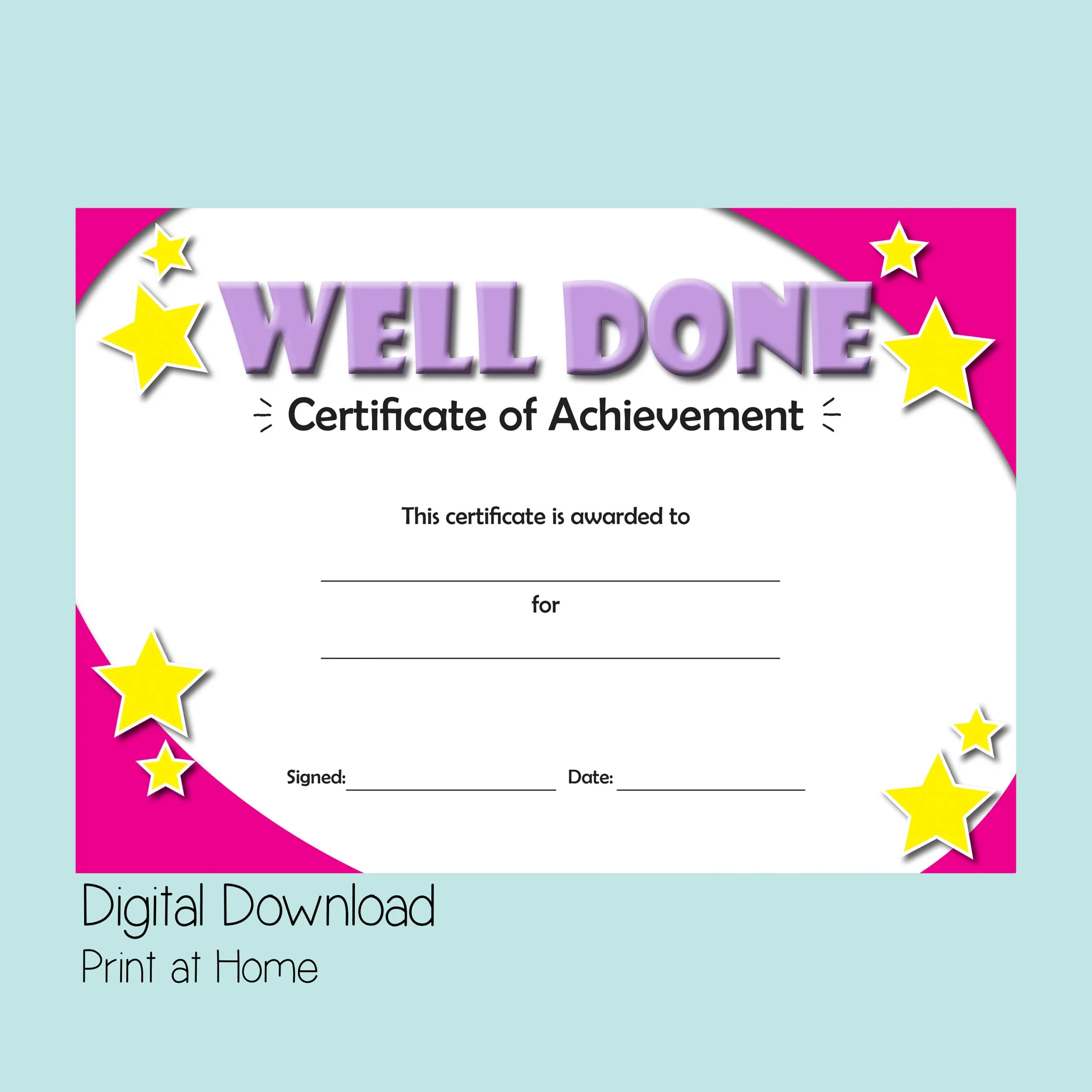Printable Certificate Of Achievement Good Behaviour Reward 