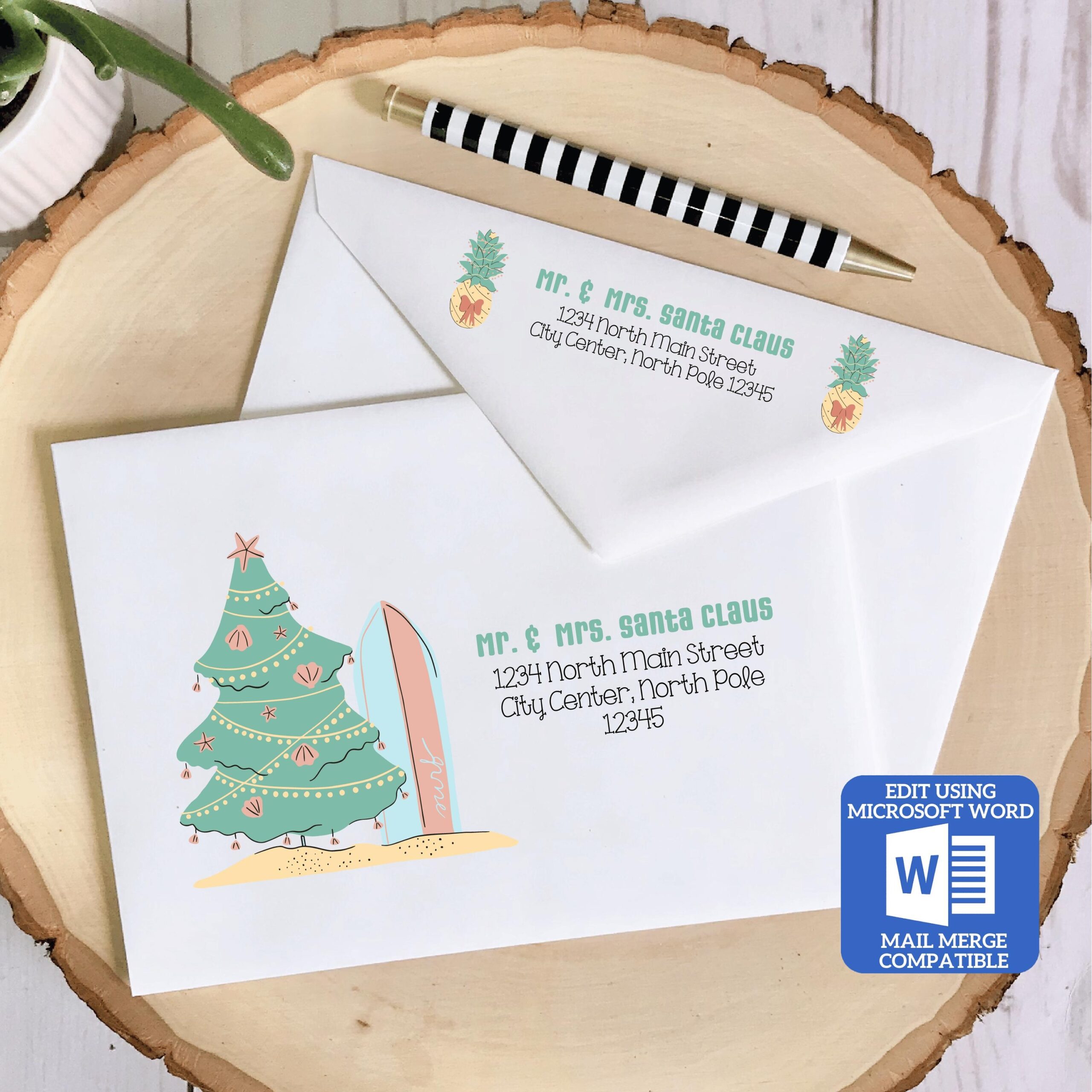 Printable Christmas Envelope Template Hawaiian Holiday Design 