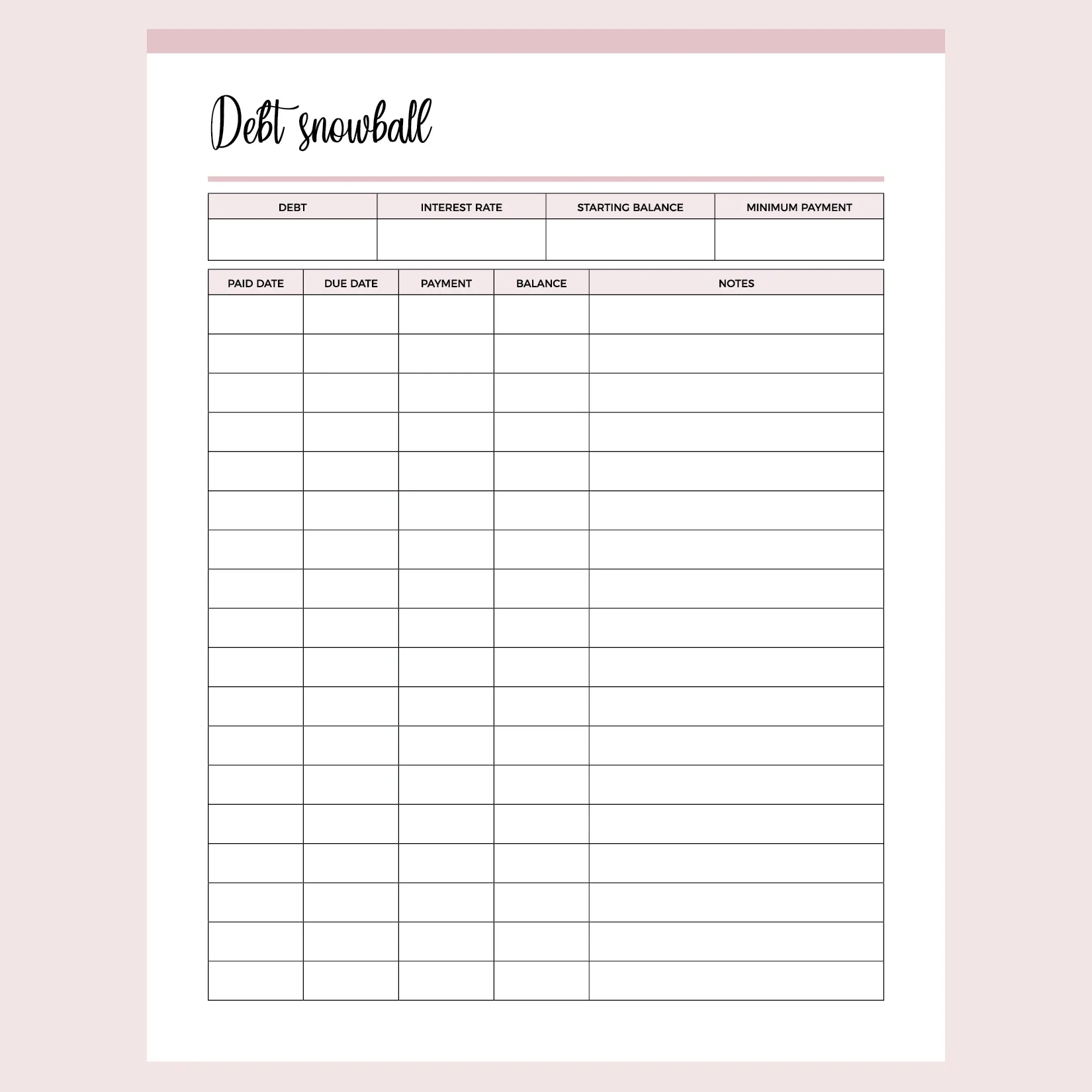 Free Printable Snowball Debt Worksheet