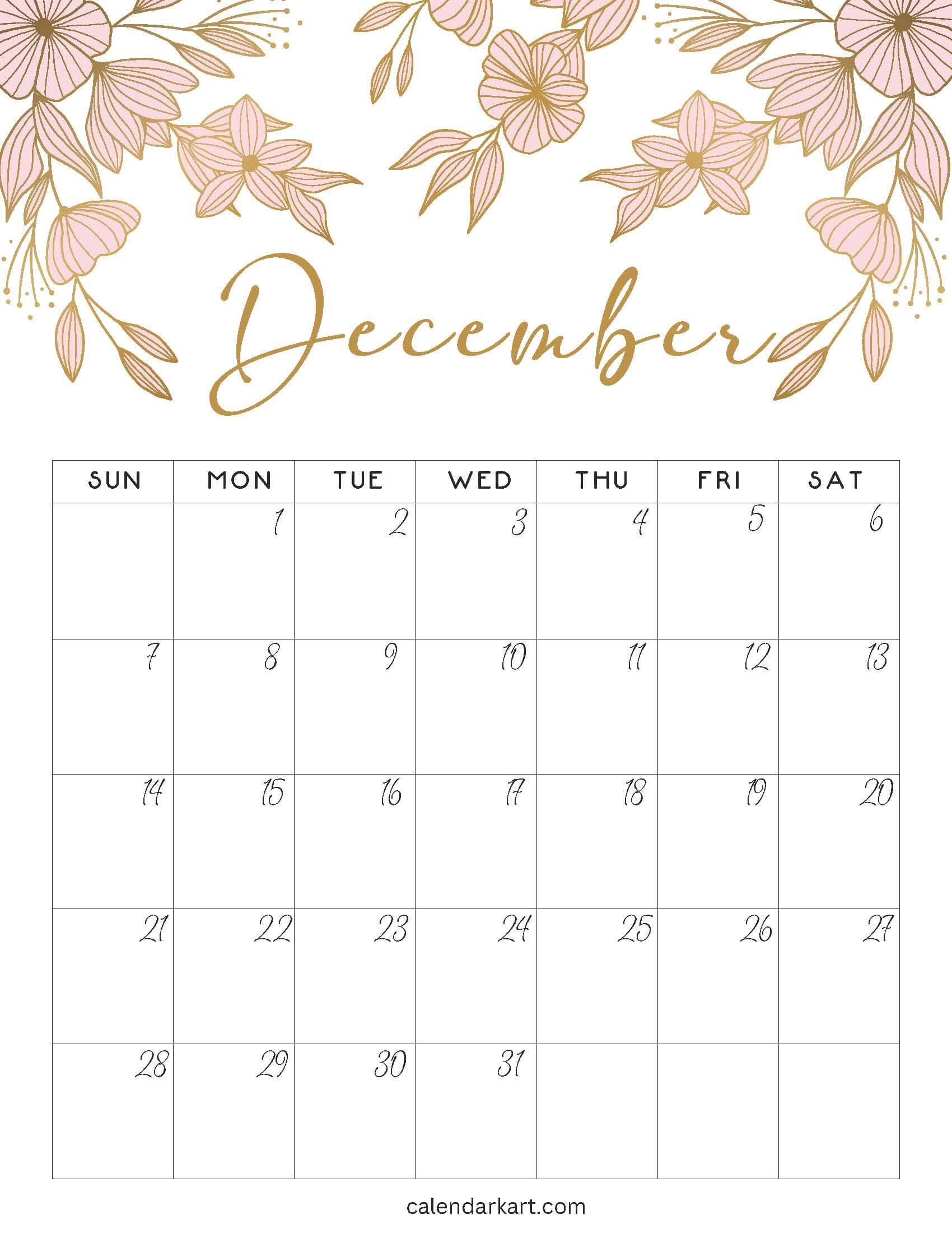 Printable December 2025 Calendars Free Pdf CalendarKart