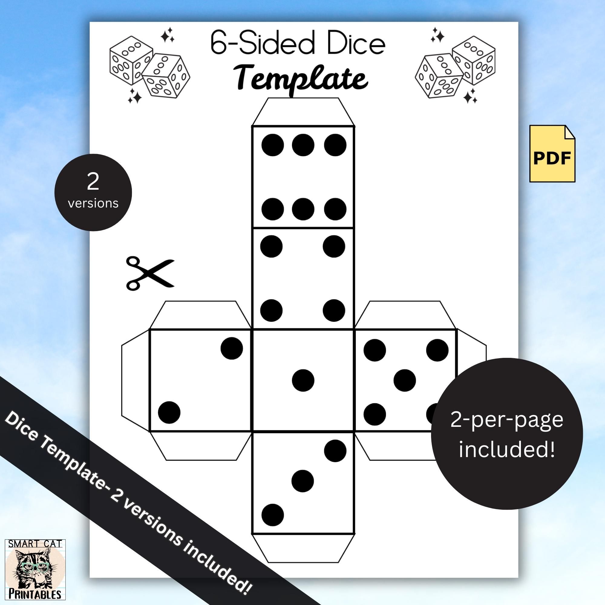 Printable Dice Template PDF Paper Dice Craft DIY Origami Cube 