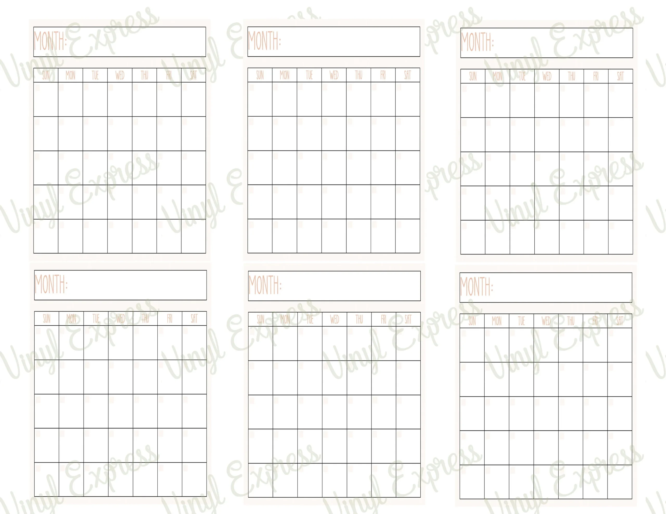 Printable Digital Download Perpetual Blank Calendar 6 Up Per Page 