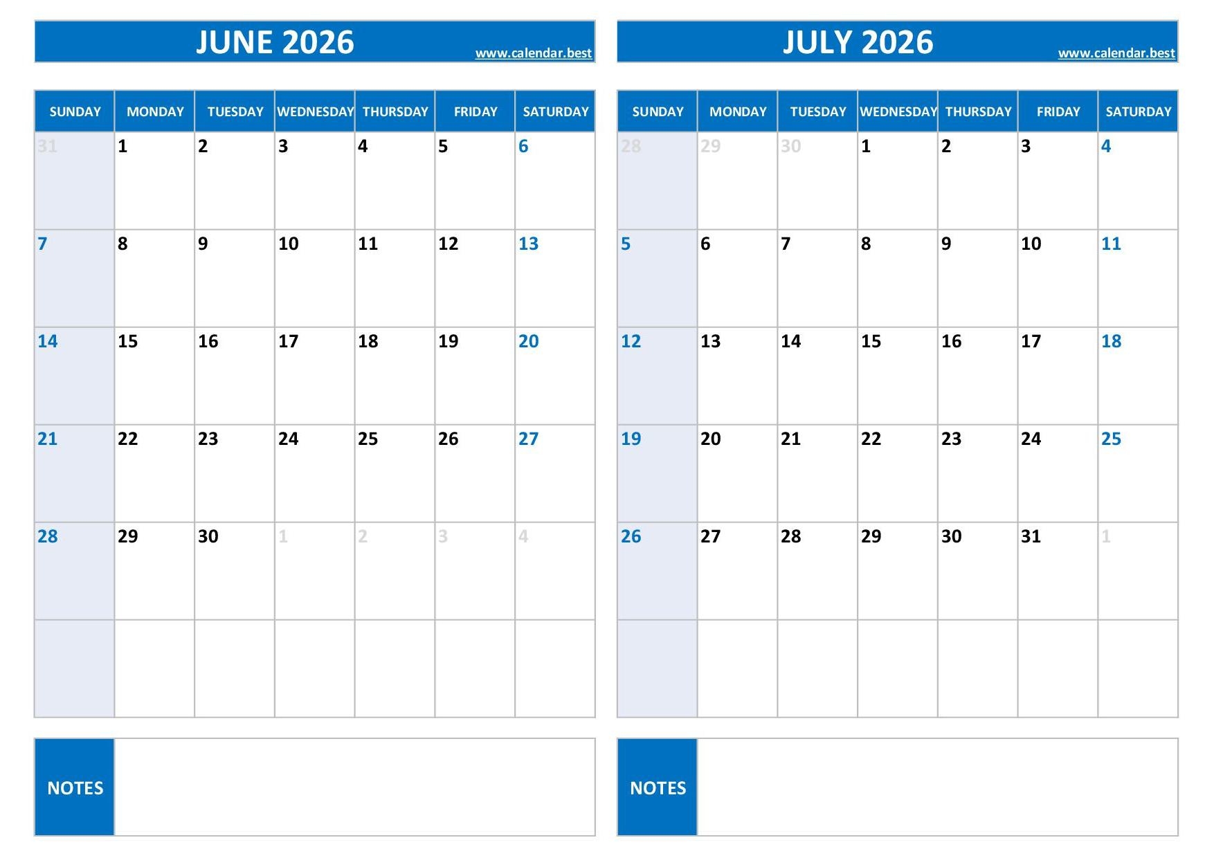 Printable June And July 2026 Calendar Free PDF amp JPG Downloads
