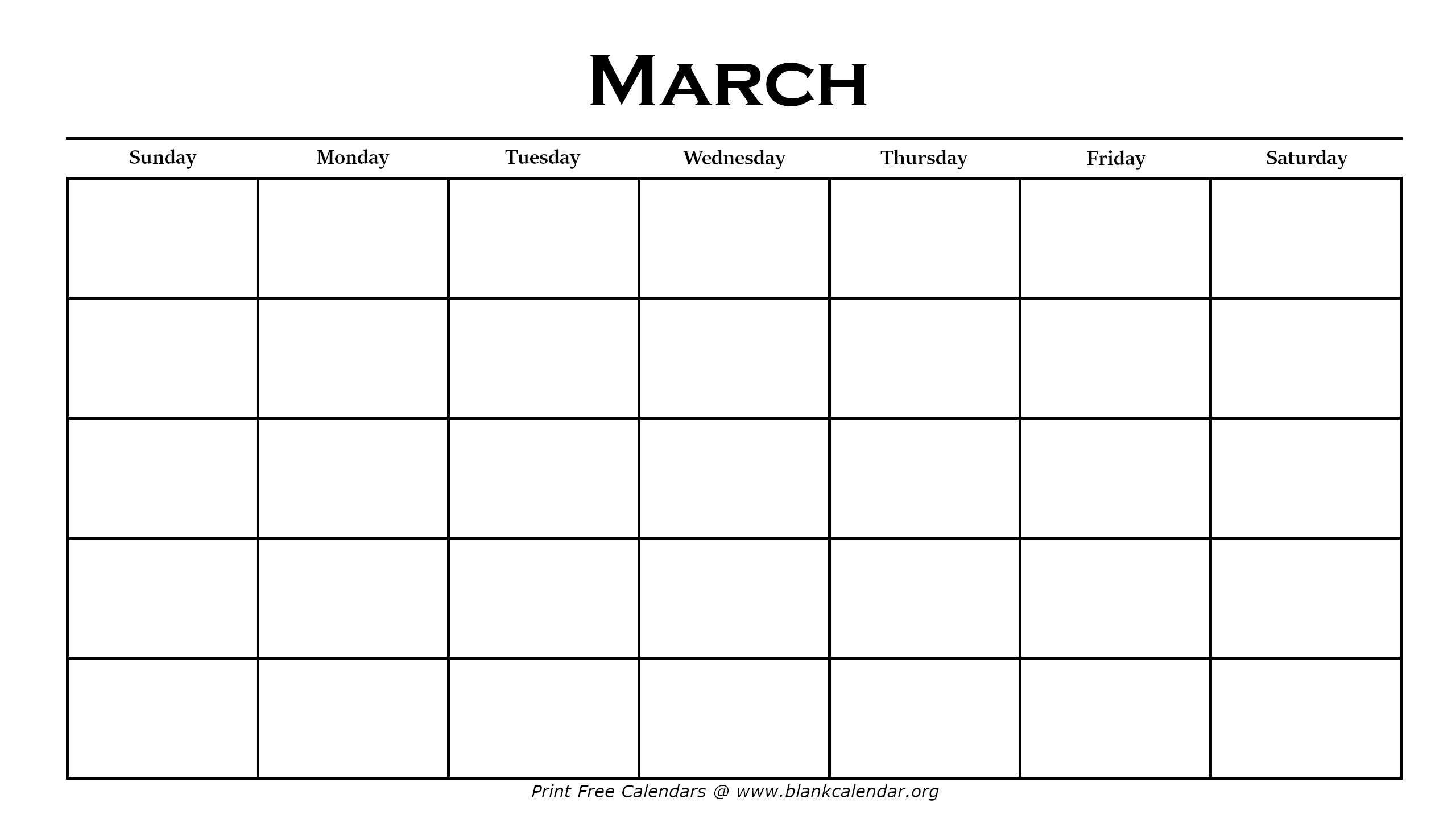 Printable Blank March Calendar