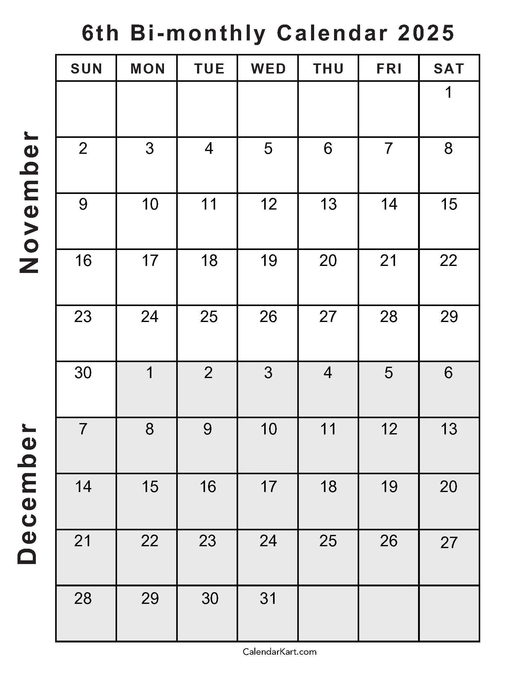 Printable November December 2025 Calendars Calendarkart