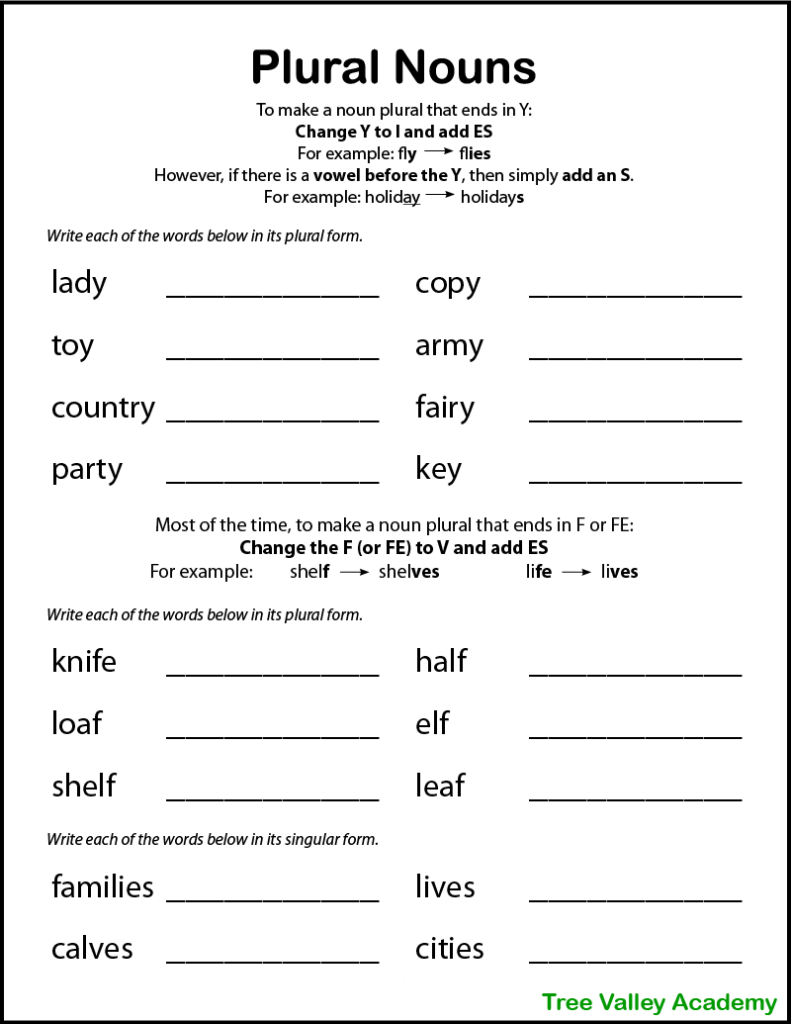 Free Printable Noun Worksheets