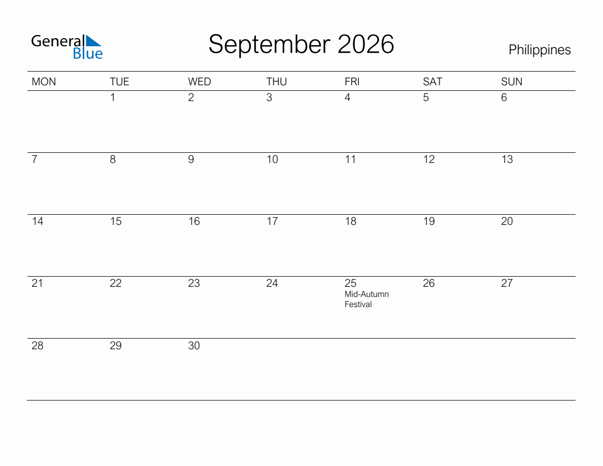 Printable September 2026 Monthly Calendar With Holidays For 