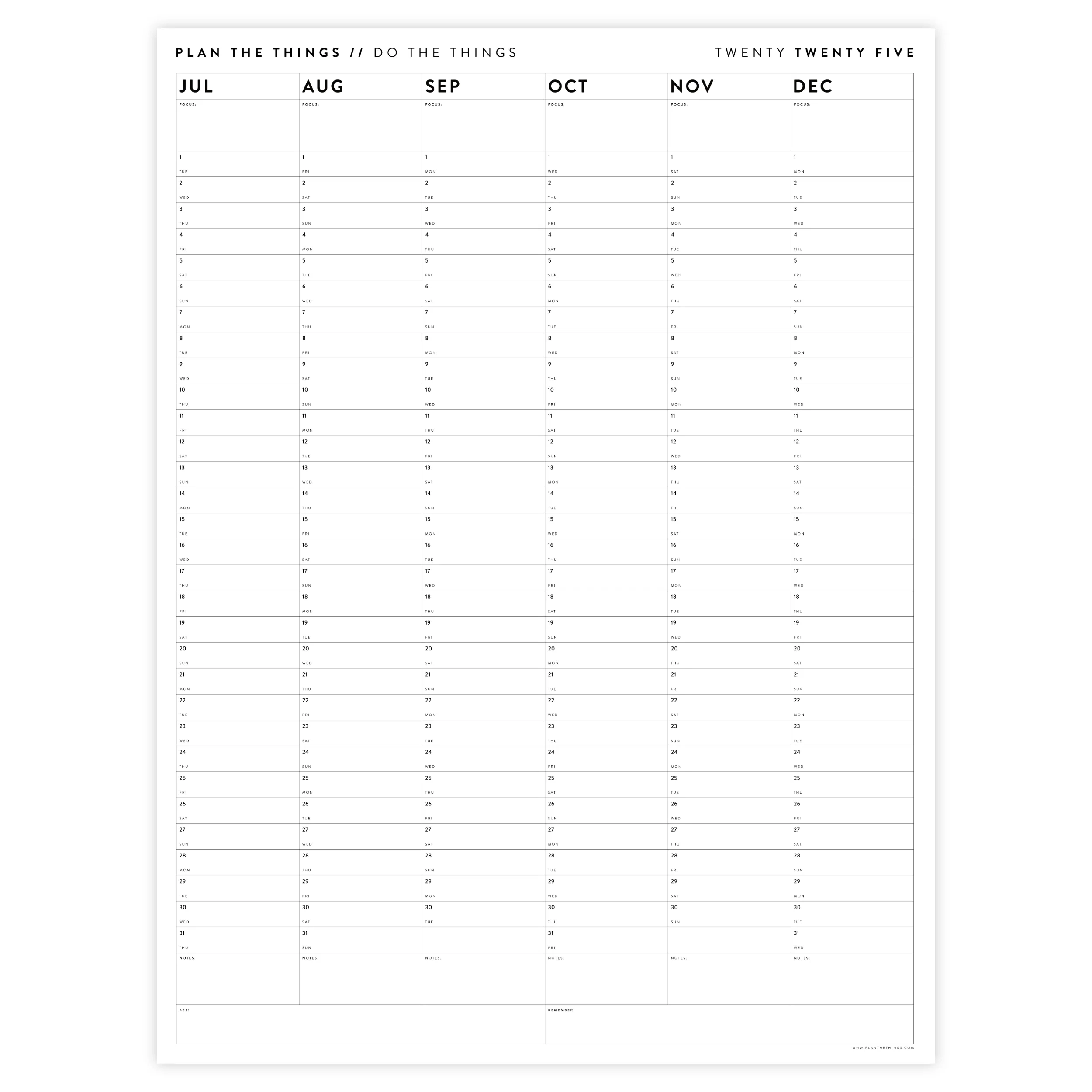 PRINTABLE SIX MONTH 2025 MINIMAL WALL CALENDAR SET INSTANT 