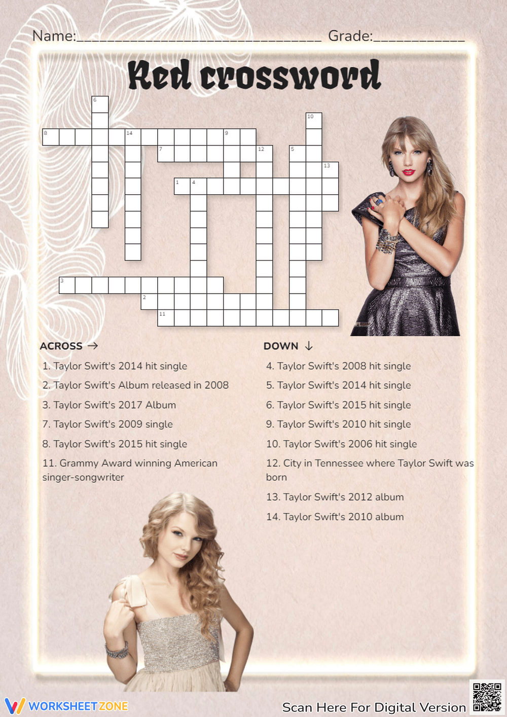 Taylor Swift Crossword Puzzles Printable