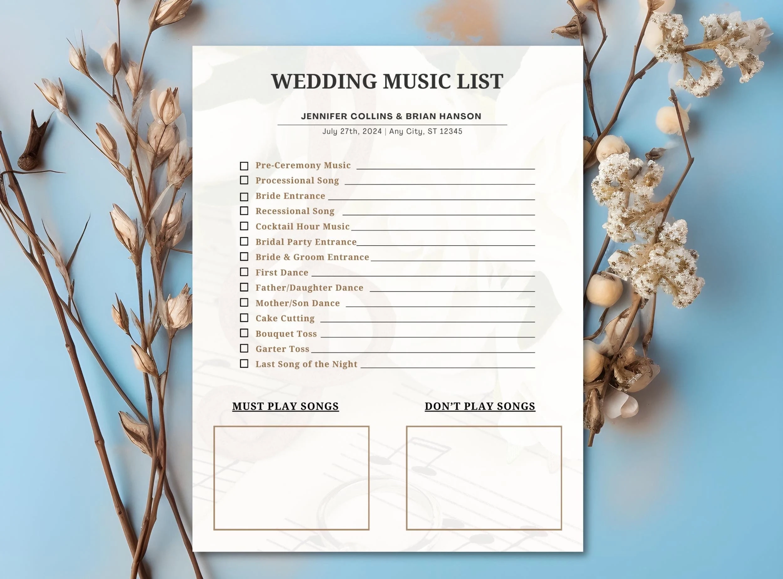 Printable Wedding Music List Editable Canva Template Wedding 