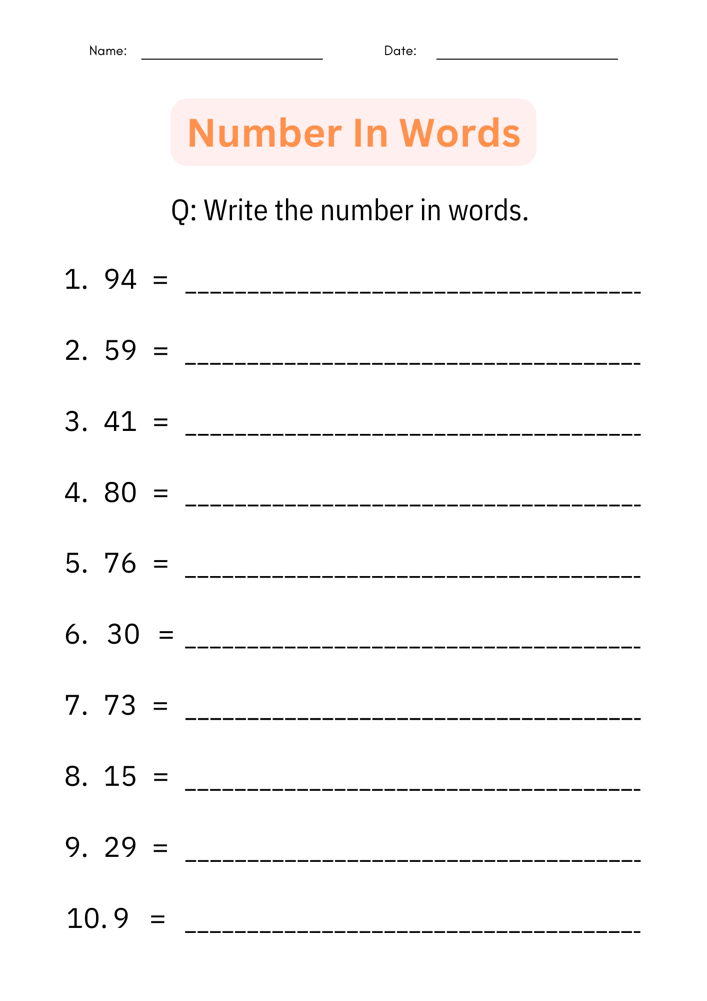 Printable Writing Number Words 1 To 100 Worksheets For 