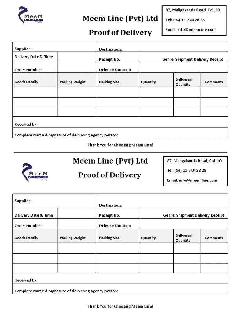 Proof Of Delivery Template PDF Supply Chain Management 