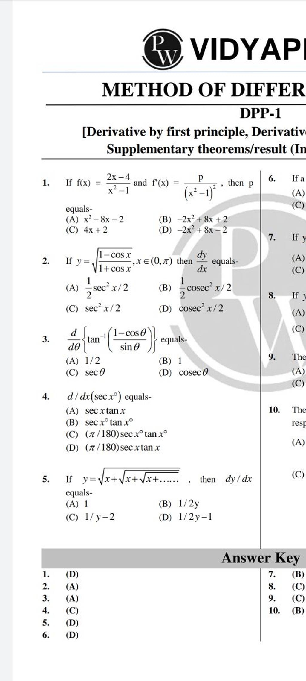 PW VIDYAP METHOD OF DIFFER DPP 1 Derivative By First Principle 