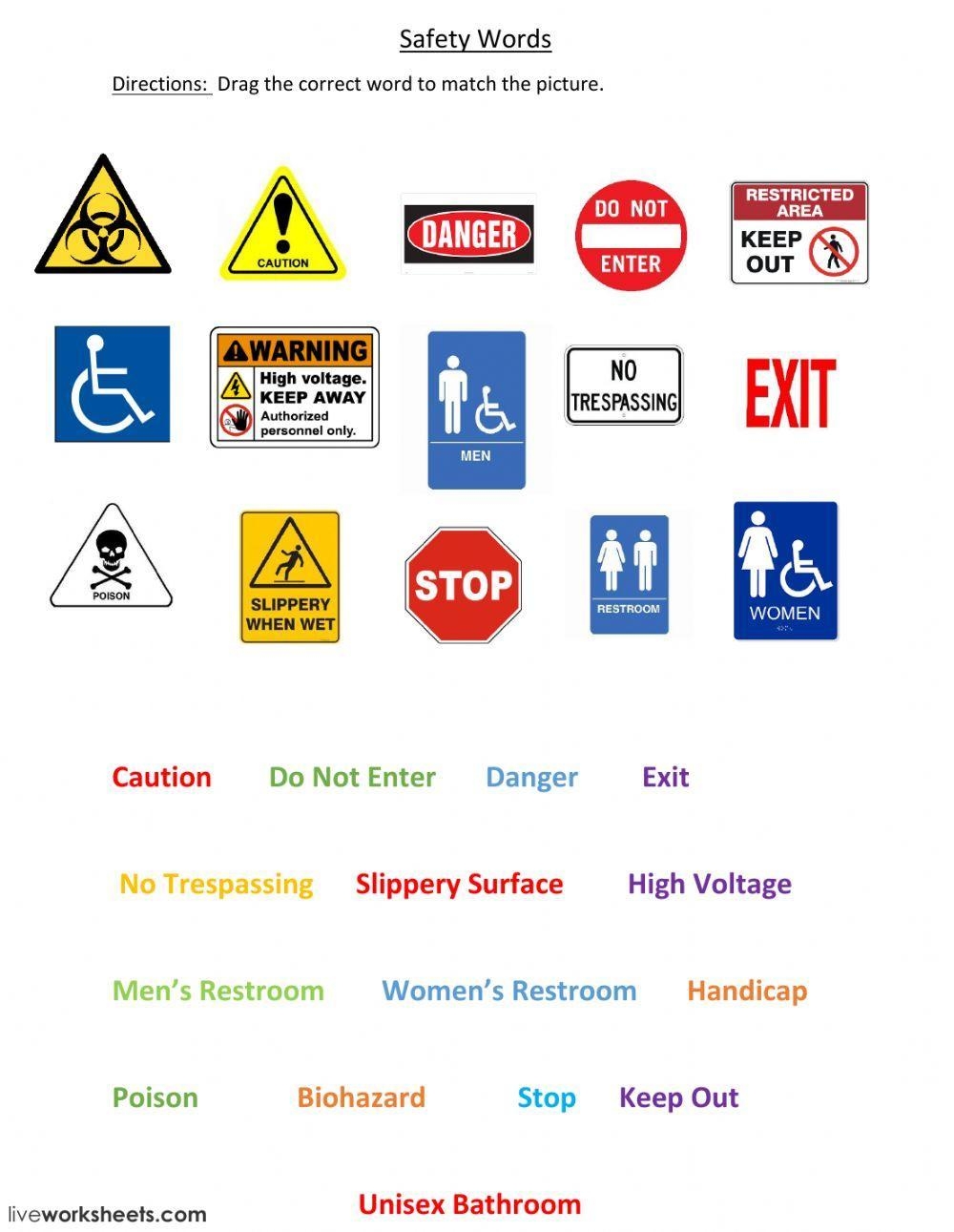 Safety Signs Free Interactive Worksheets 46431