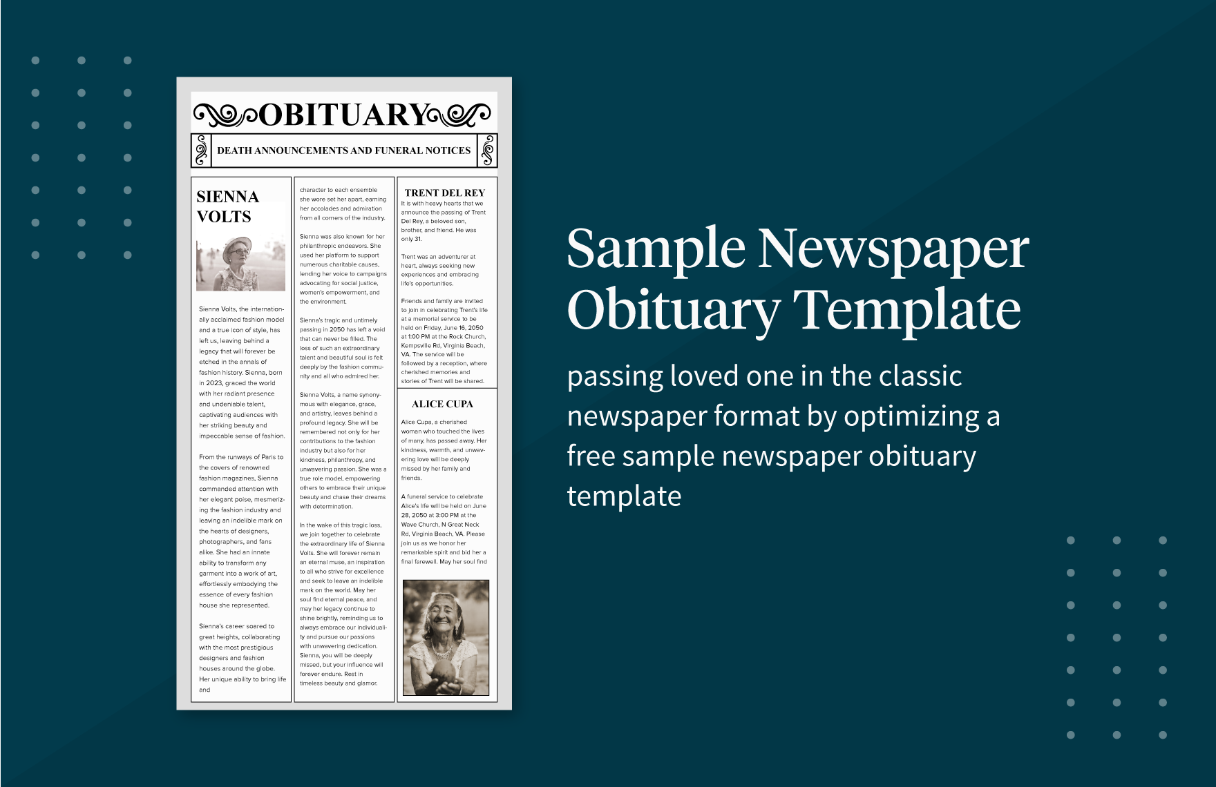 Sample Newspaper Obituary Template In Word Illustrator PSD 