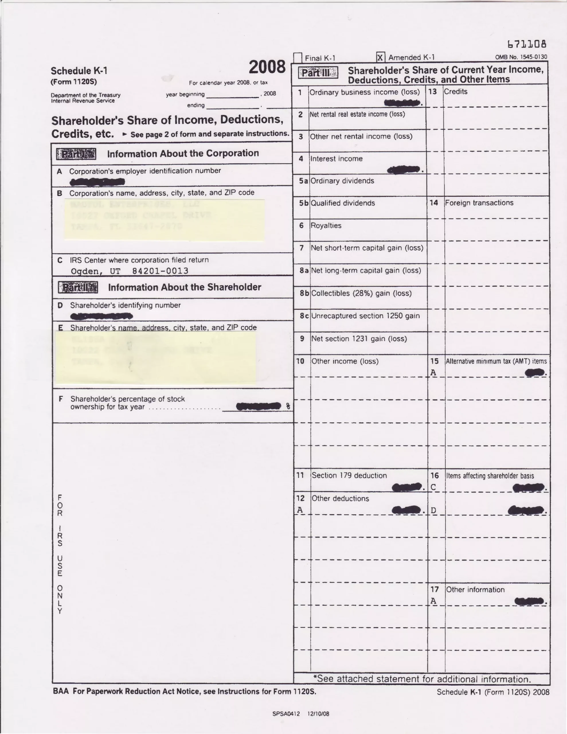 Sample Schedule K 1 PDF