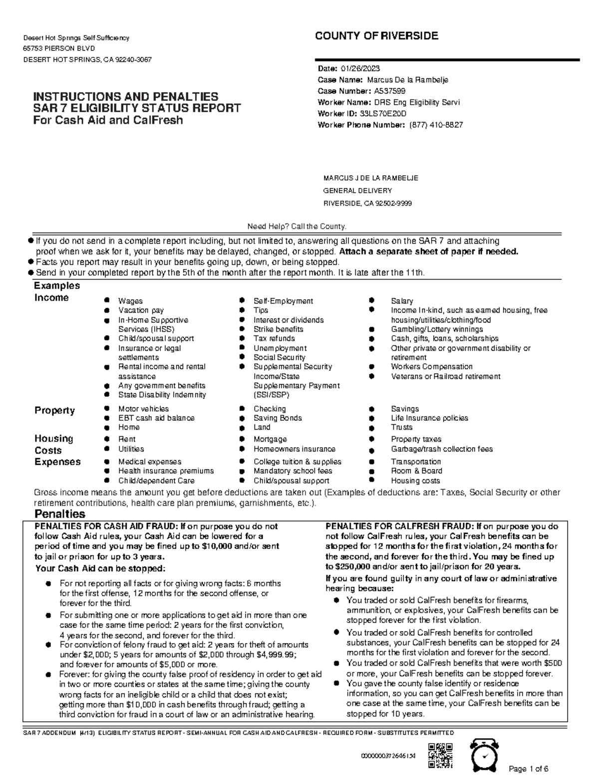 Calfresh Sar 7 Recertification Form Online