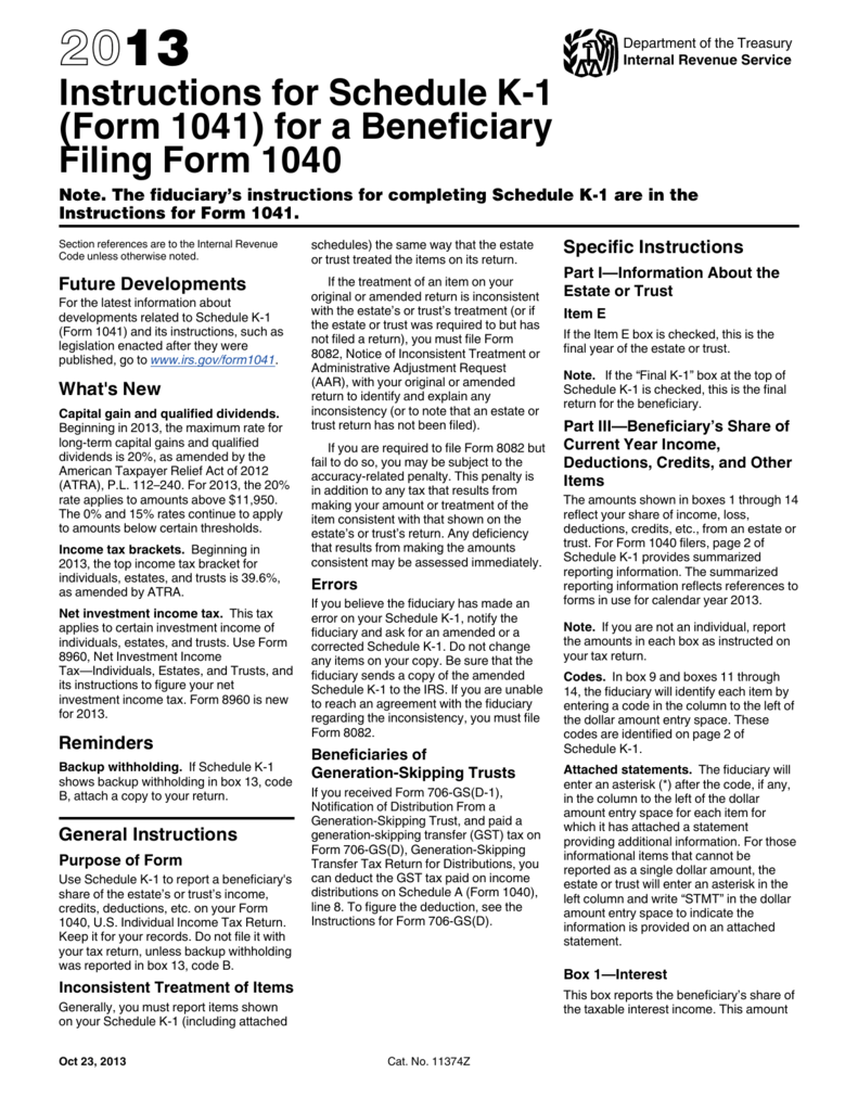 Schedule K 1 Form 1041 Instructions For Beneficiaries