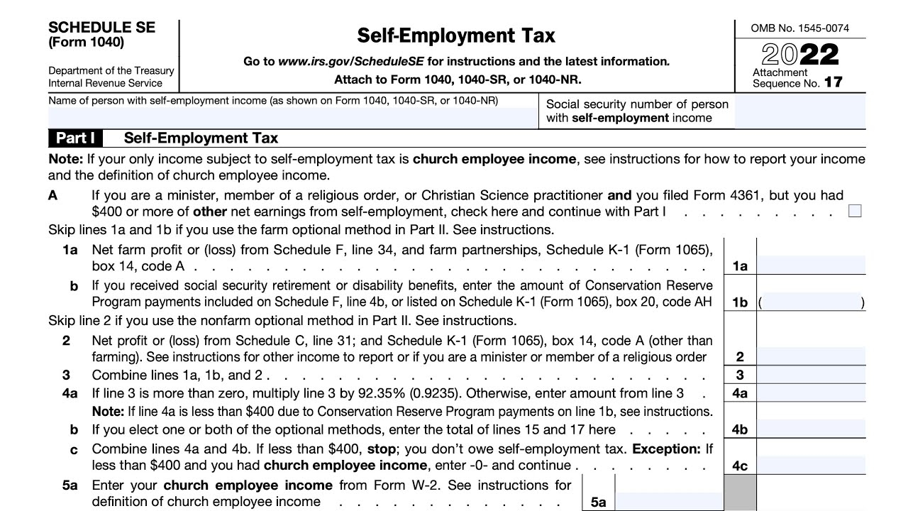 Schedule SE Walkthrough Self Employment Tax 