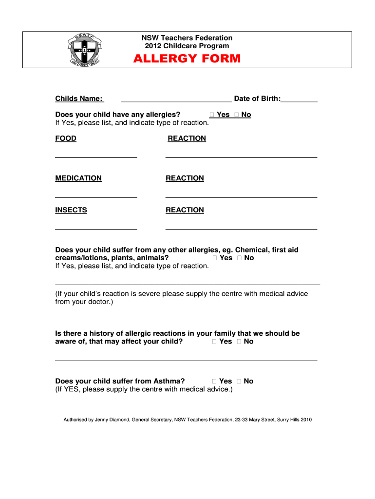School Allergy Form Template Fill Out amp Sign Online DocHub