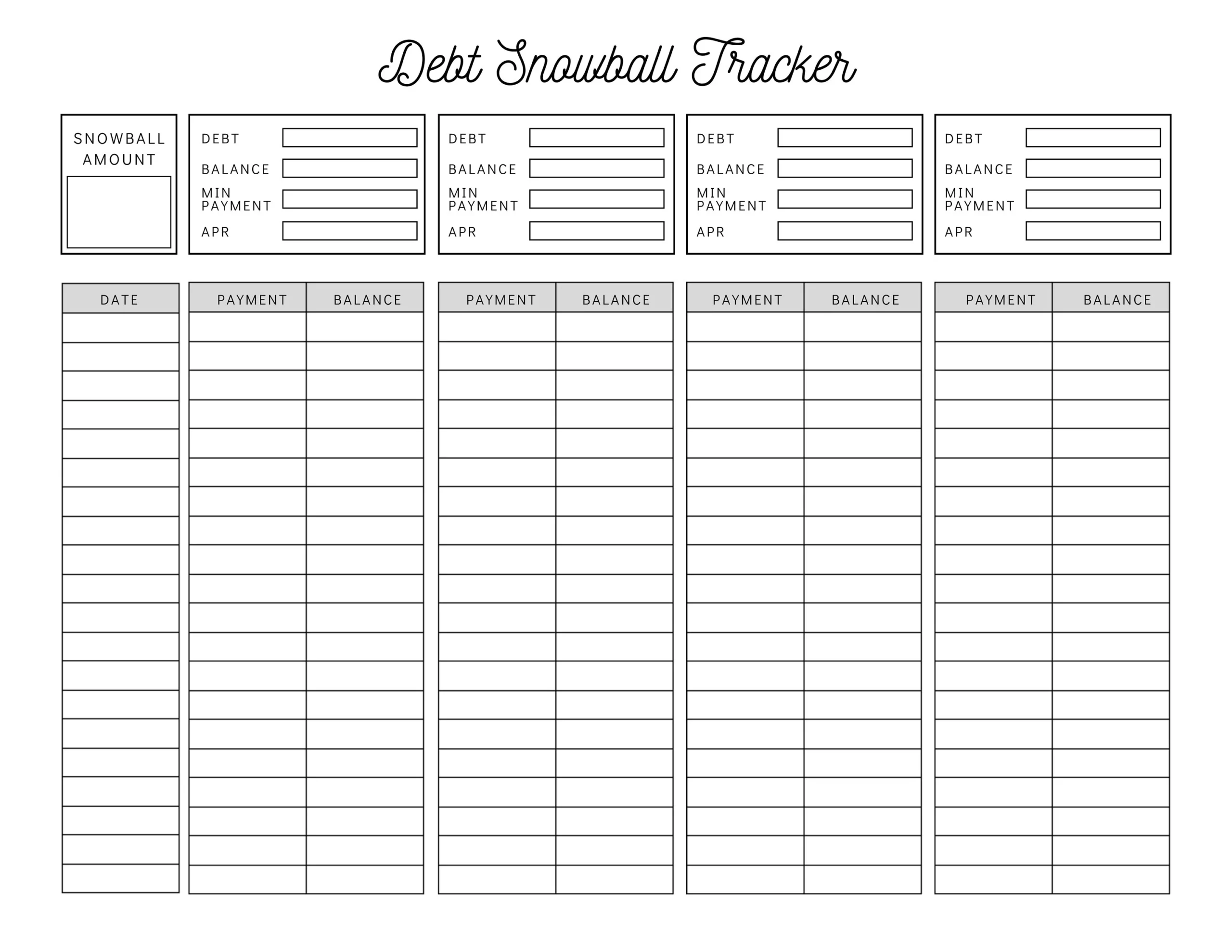 Schuld Schneeball Tracker Printable Zahlungs Arbeitsblatt Debt 