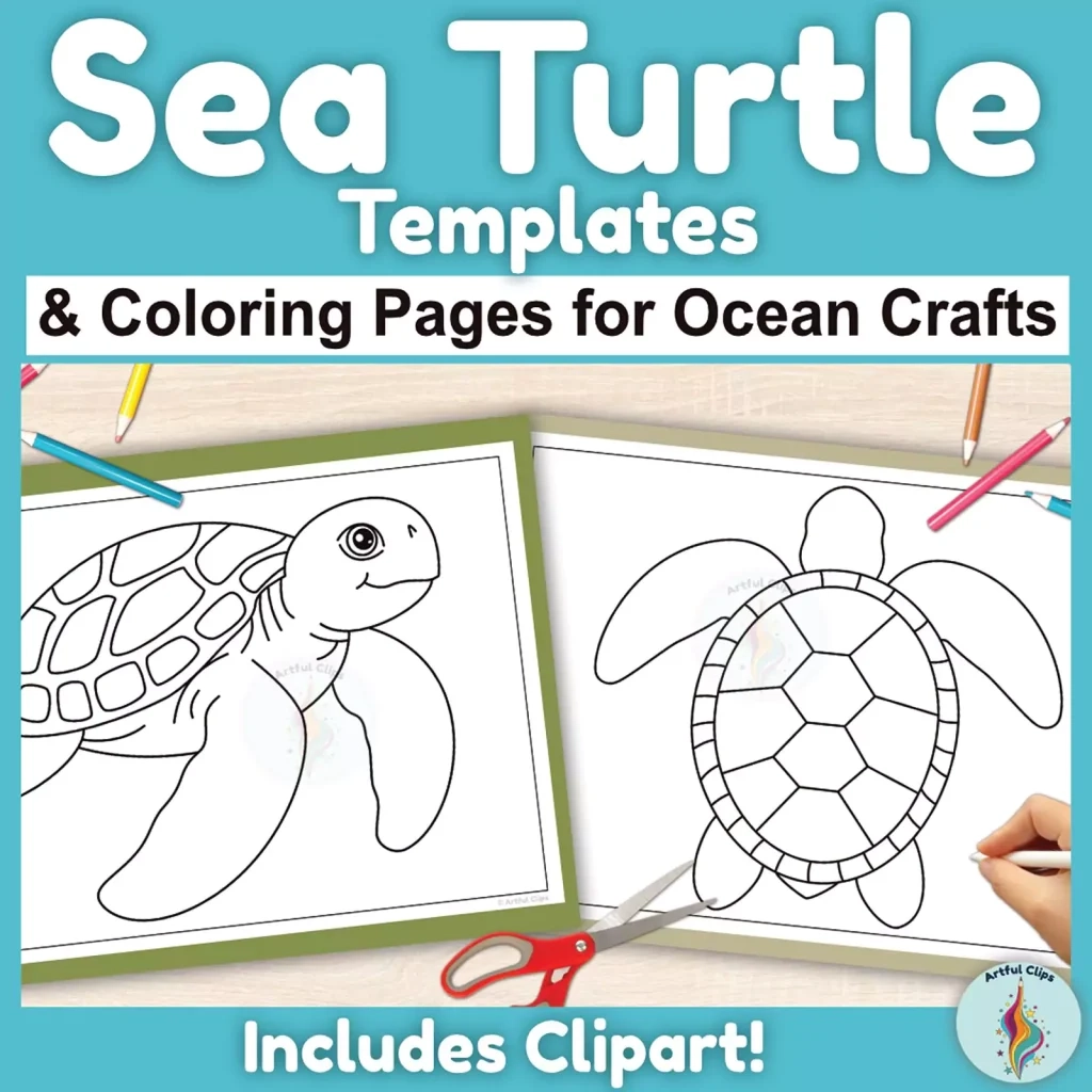 Sea Turtle Template Set Simple Black And White Outlines