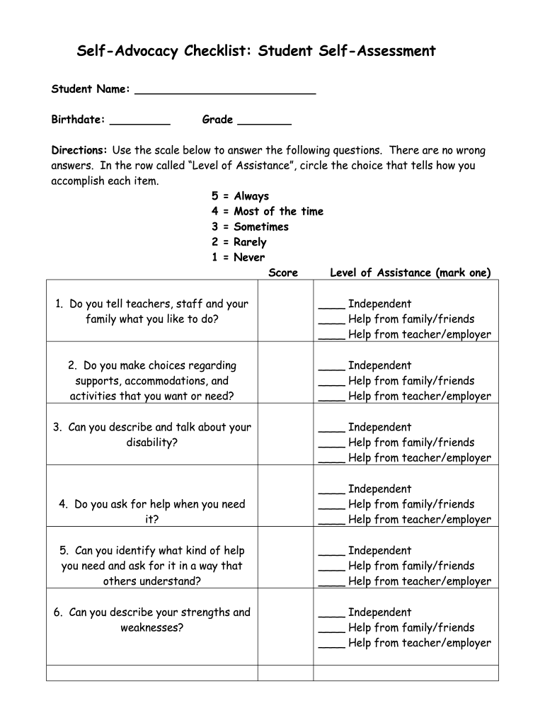 Self Advocacy Worksheets For Adults With Disabilities Fill Out 