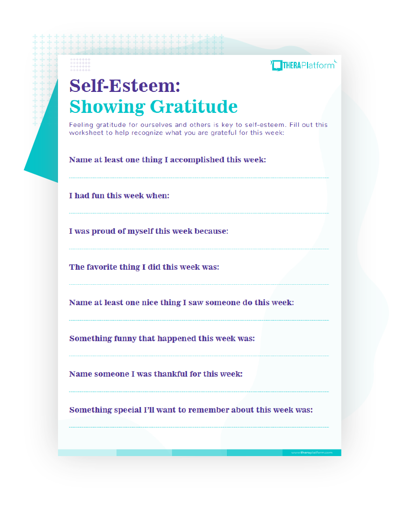 Self esteem Worksheets TheraPlatform Resources