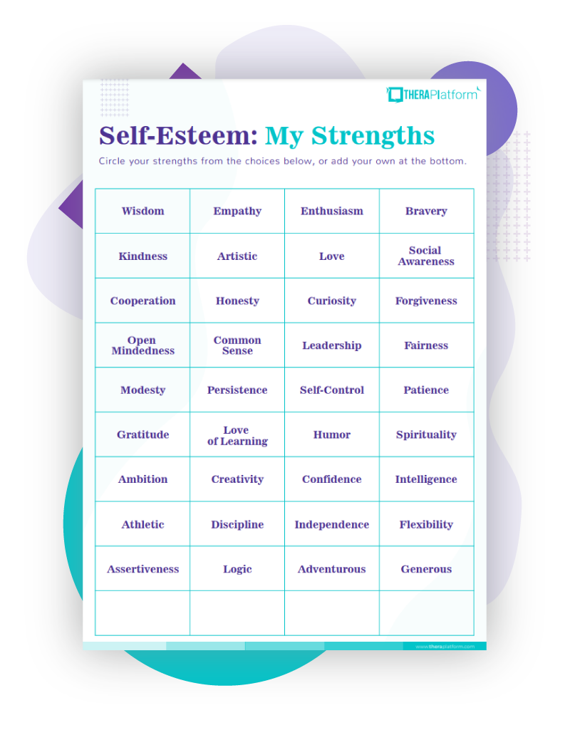 Self esteem Worksheets TheraPlatform Resources