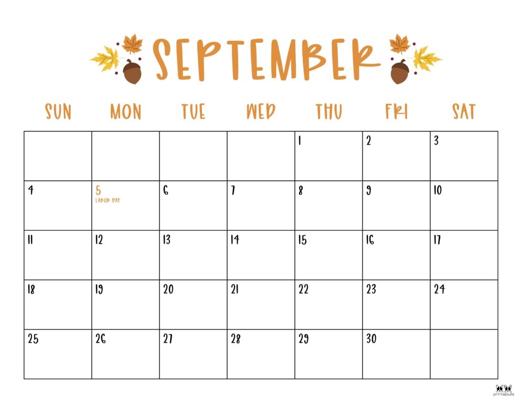 September Blank Calendar Printable