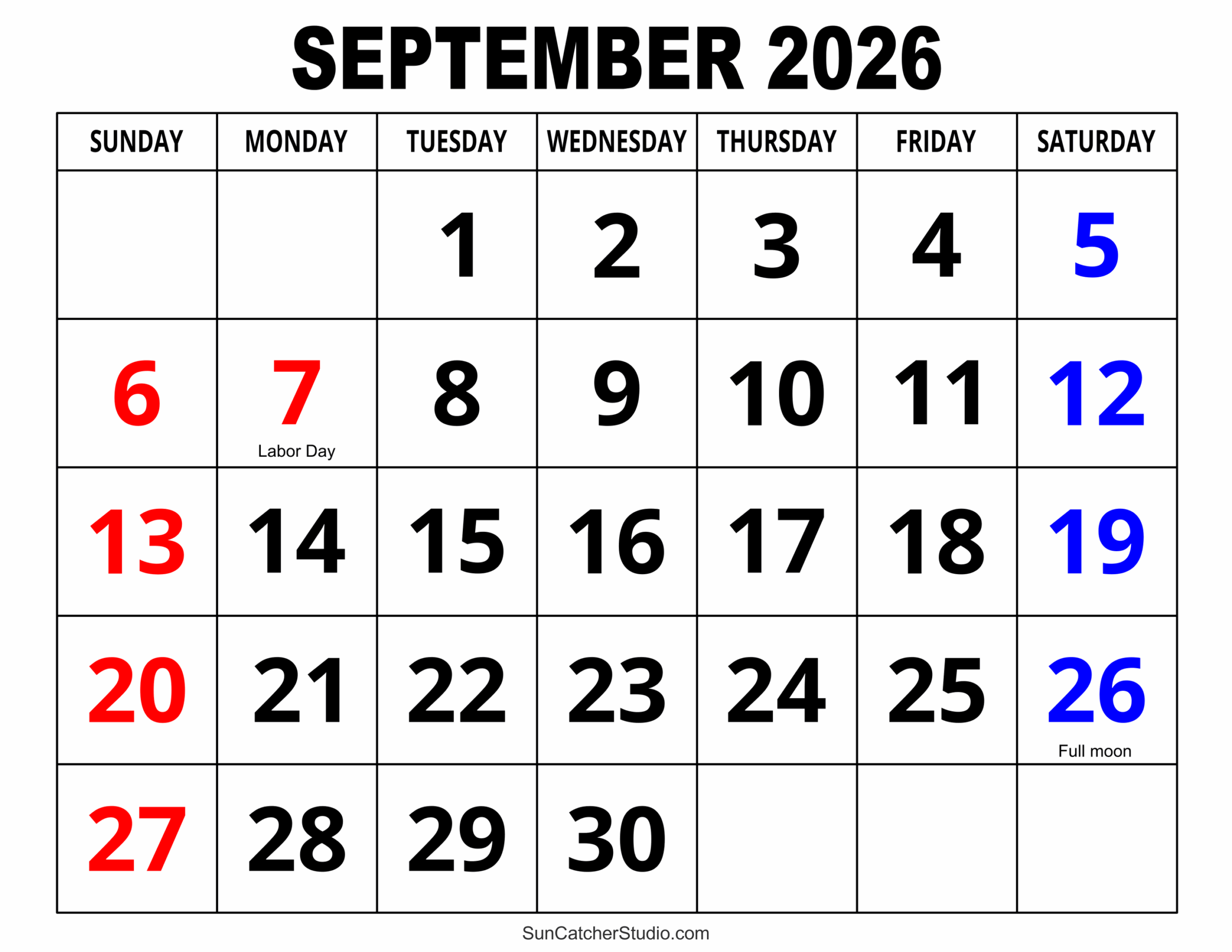 Blank Calendar For September 2026 Printable