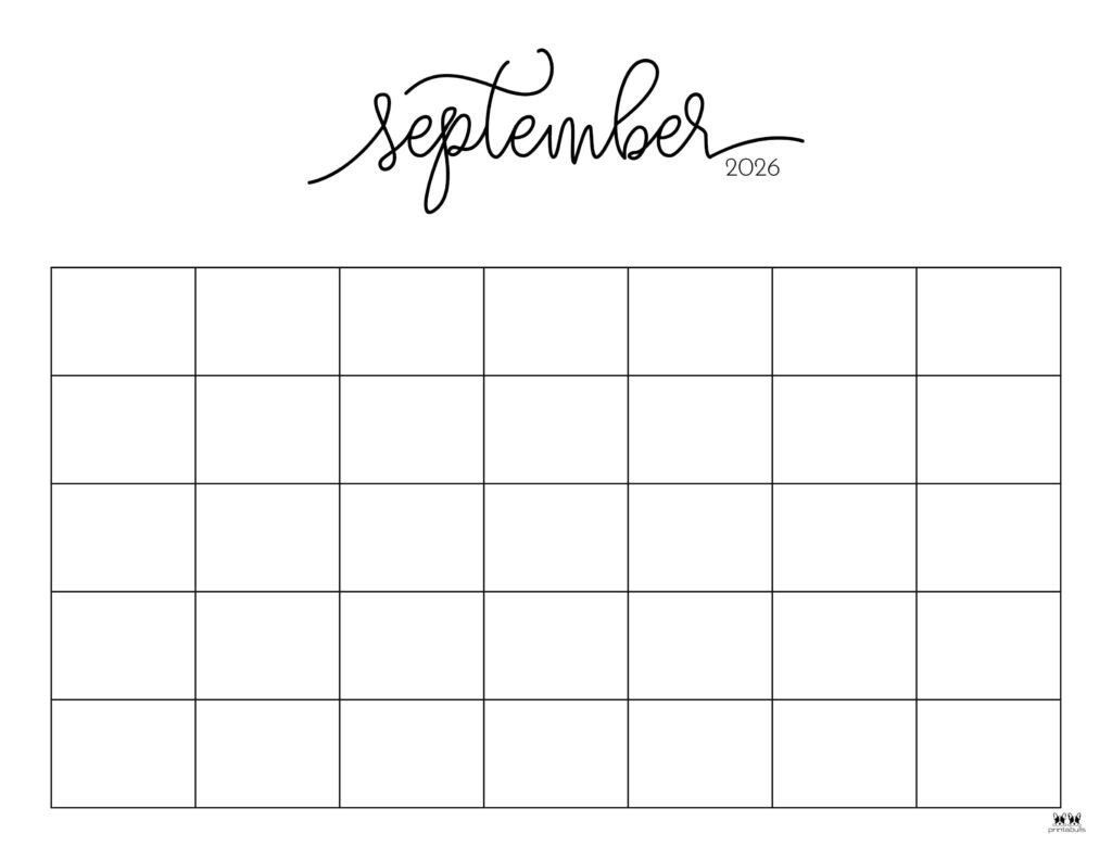 Blank Calendar 2026 September Printable