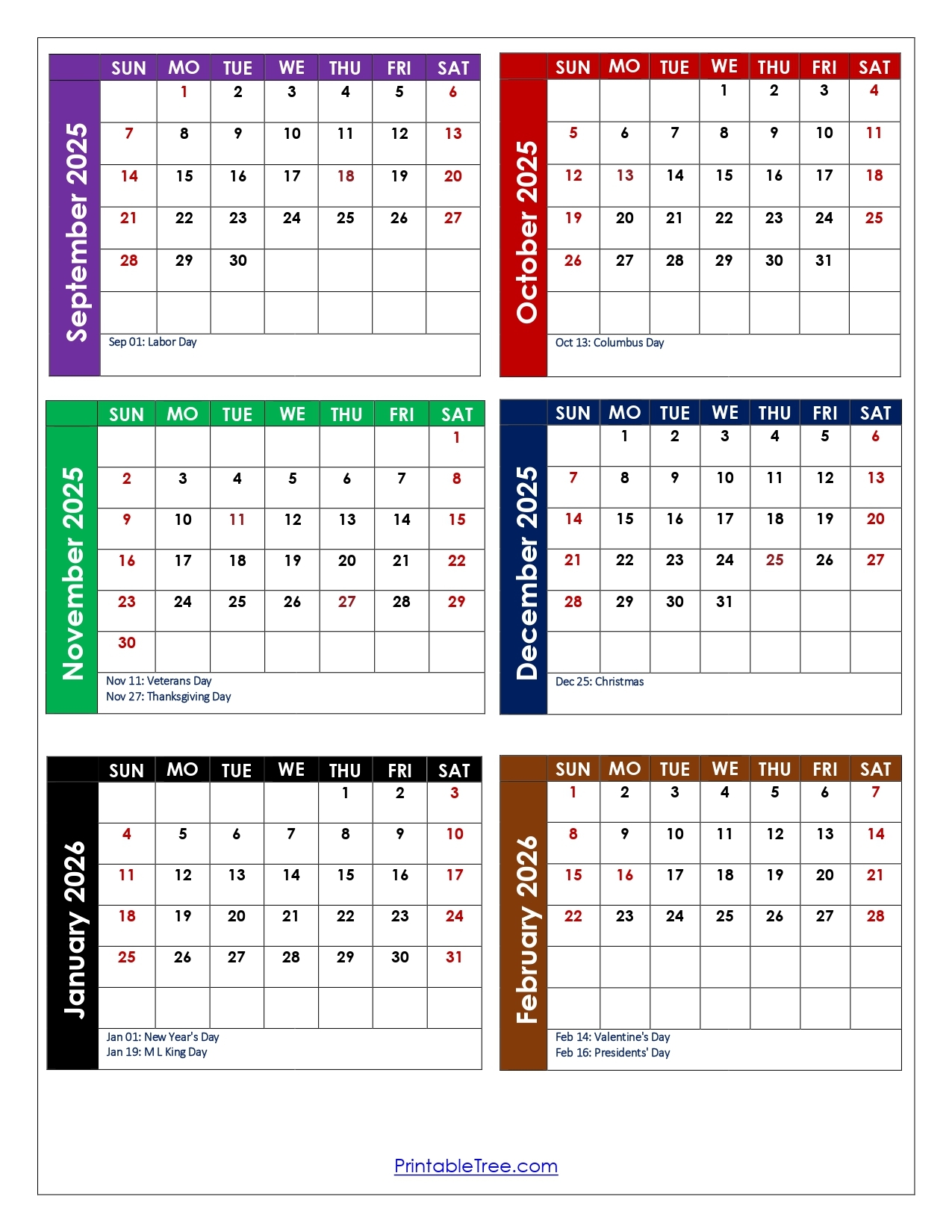 September To December 2026 Calendar Printable