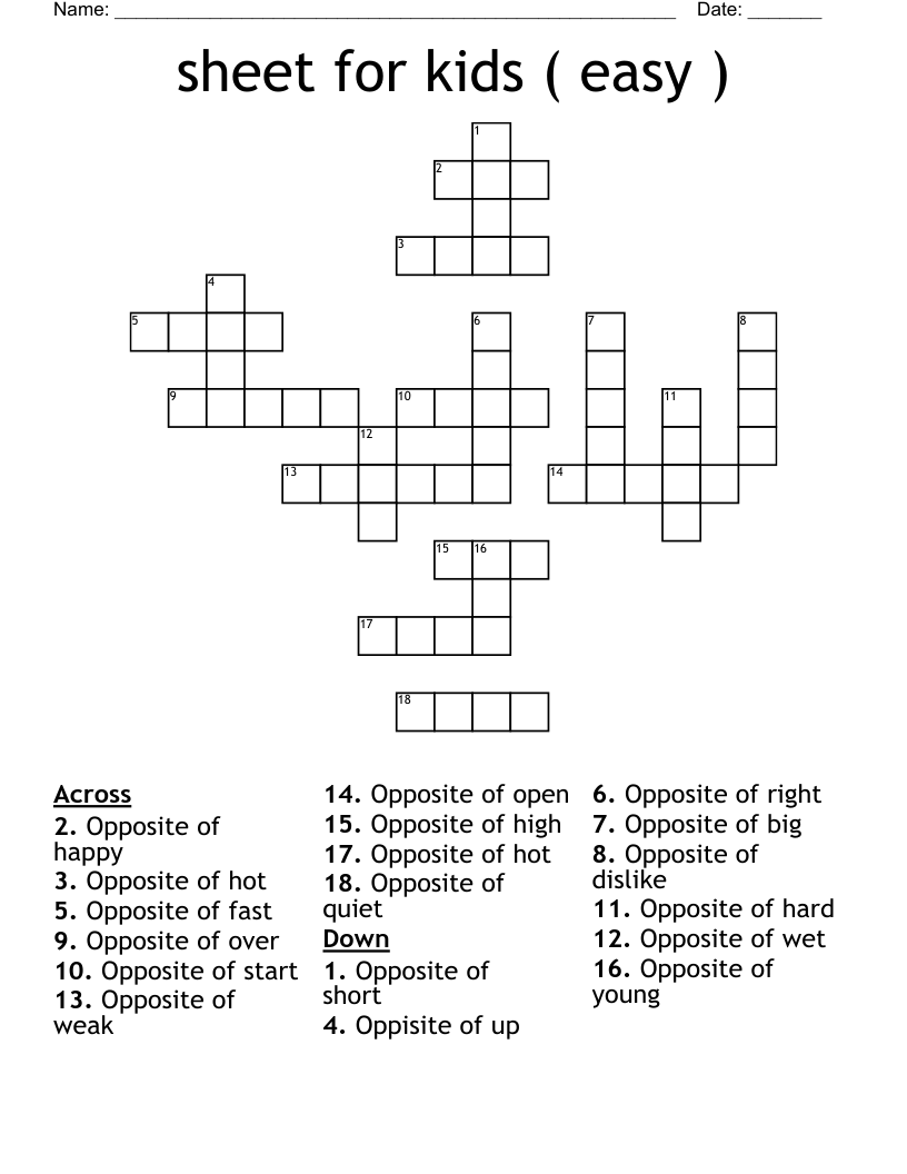 Free Kids Crossword Puzzles Printables Hard