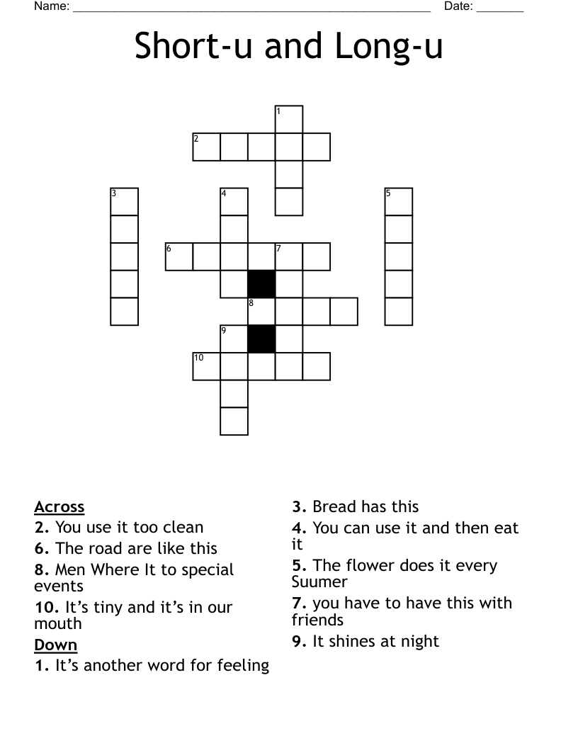 Short u And Long u Crossword WordMint