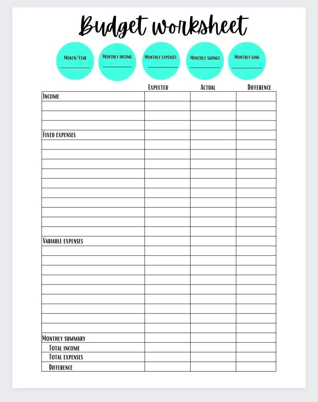 Printable Easy Budget Worksheet For Beginners