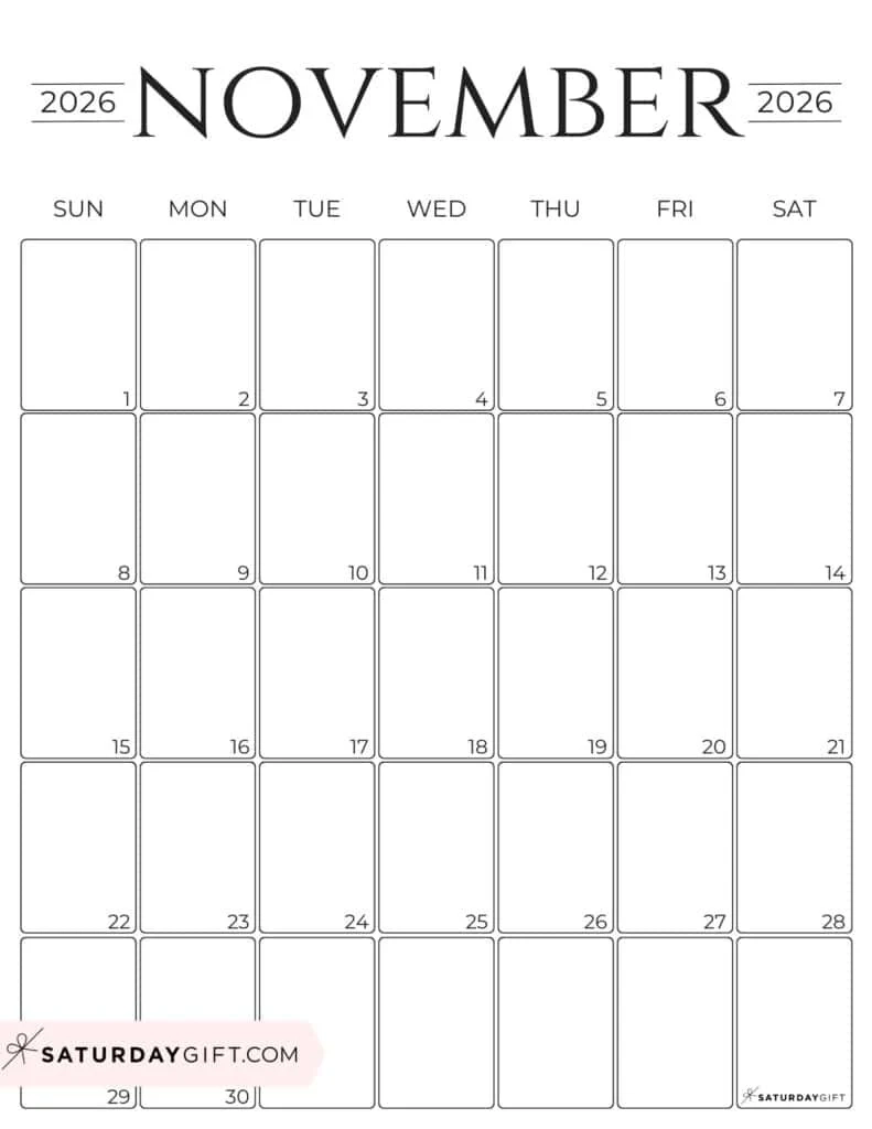 Blank 2026 Calendar Free Printable