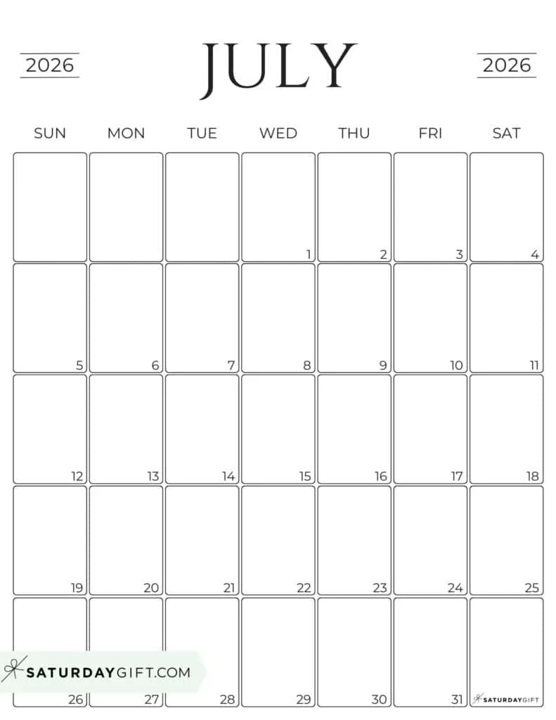Simple Calendar 2026 Free Printable Vertical Calendars