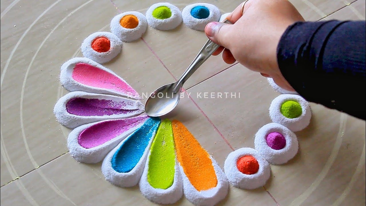 Simple Diwali Rangoli Using Spoon Rangoli Designs L Navratri Rangoli Design L Kolam L 