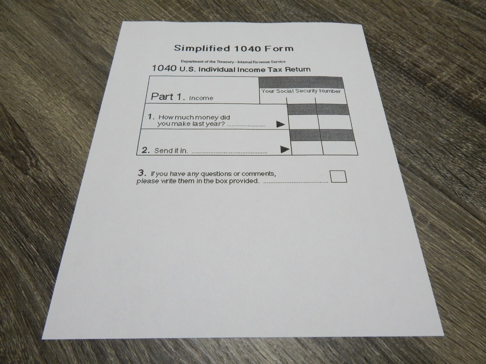 Simplified 1040 U S Individual Income Tax Return Form Tax Year 