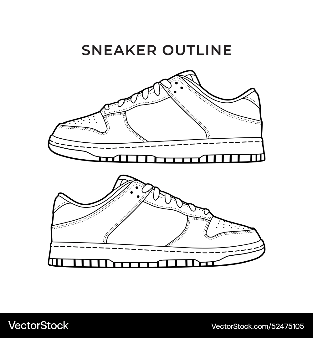 Sneakers Shoe White And Black Color With Outline Free Vector 