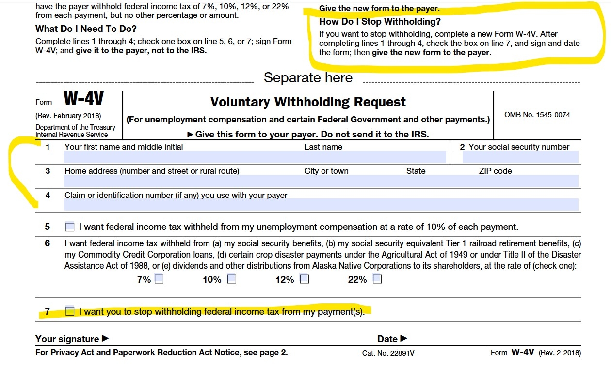 Irs Form W-4v Voluntary Withholding Request