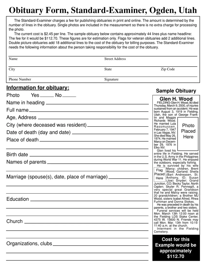 Obituary Form To Fill Out