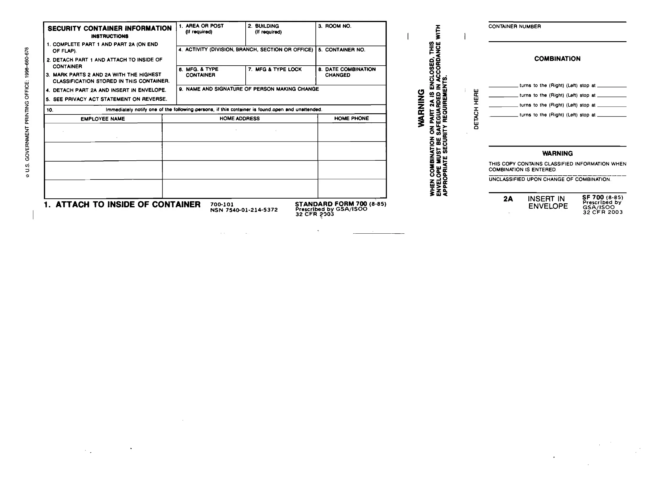 Standard Form 700 Fill Out Printable PDF Forms Online