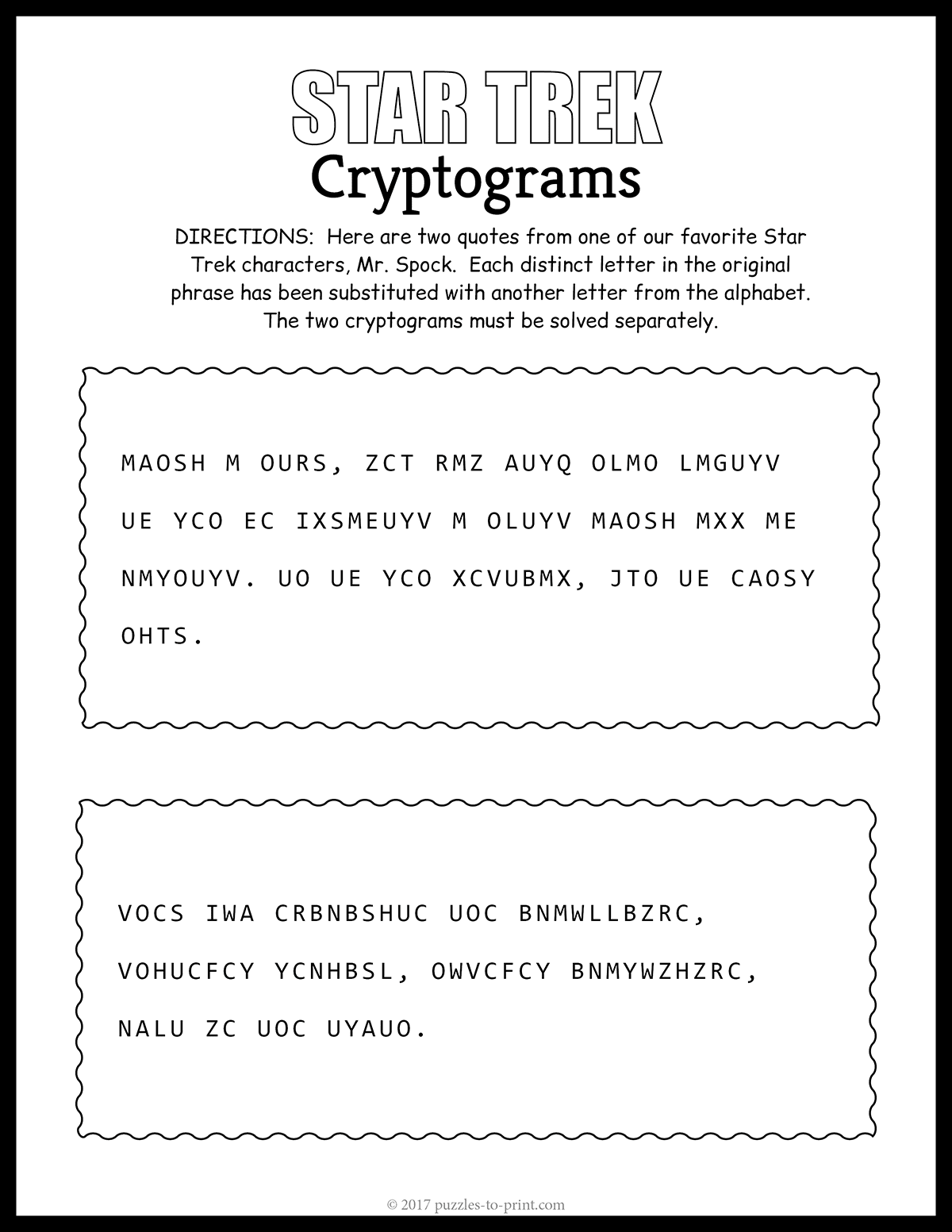 Star Trek Crossword Puzzles Printable