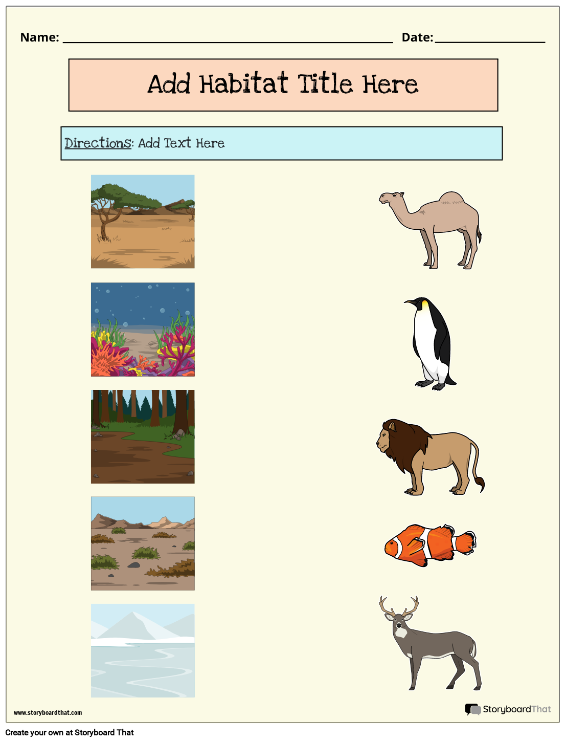 Storyboard That Free Animal Habitat Worksheets