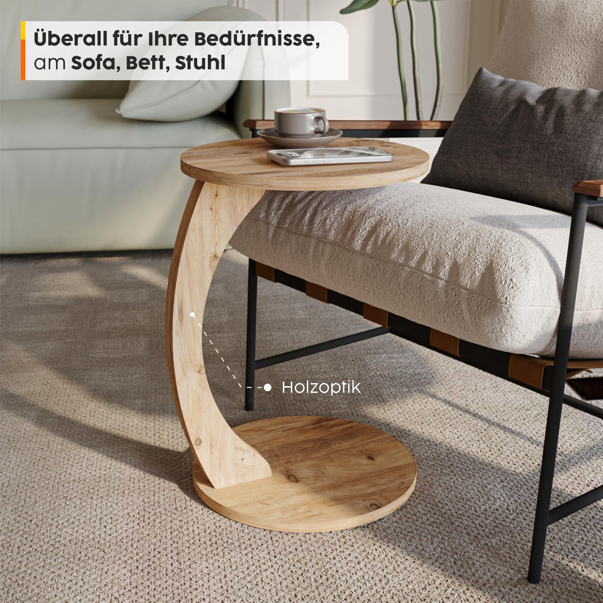 Sugodesign Couchtisch Mit Rollen Kleiner Beistelltisch C Form Beistelltisch Couch Stylischer Sofatisch In Sch ner Nussbaum Holz Optik Runder 