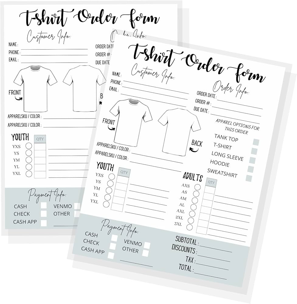 T Shirt Customized Order Form Hoodie Template Business Invoice 